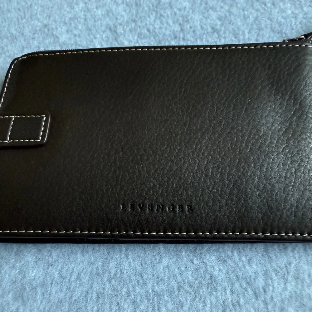 Levenger Black Leather BiFold‎ Wallet Card Holder Travel Organizer Monogram DLJ